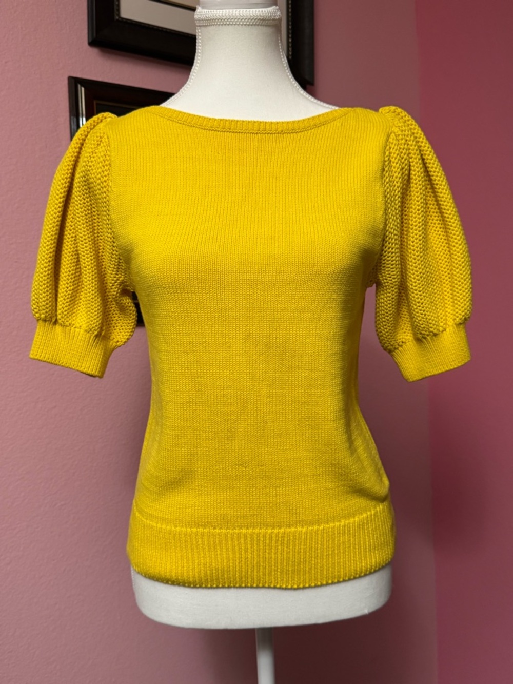Ann Taylor Yellow Puff Sleeve Scoop Neck Sweater-size PM